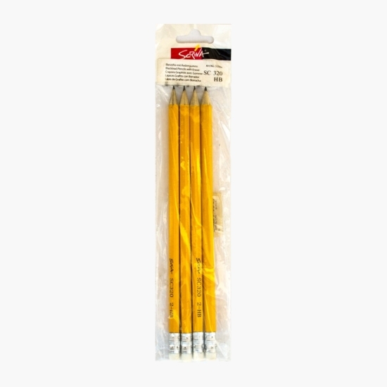 Set 4 creioane HB cu gumă Scriva