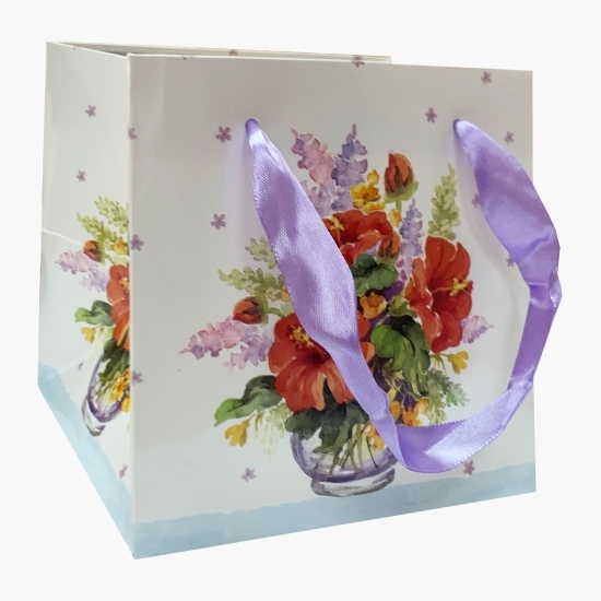 Pungă cadou cu model floral, mică, 15x15x15cm