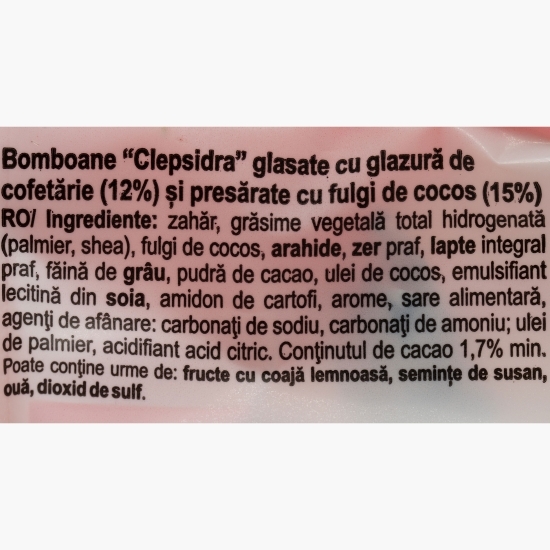 Bomboane Clepsidra cu glazură de cofetărie și fulgi de cocos 250g