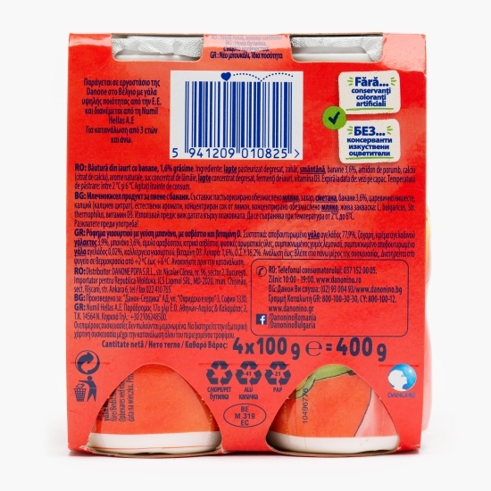 Iaurt de băut cu piure de banane, 1.6% grăsime, 4x100g