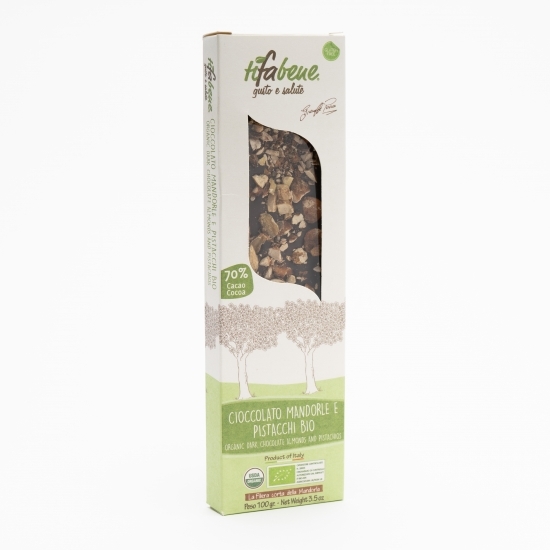 Ciocolată eco cu 74% cacao, migdale și fistic 100g