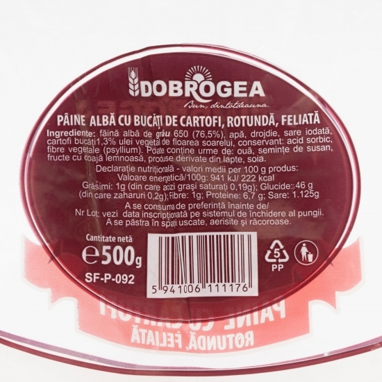 Pâine albă, feliată cu cartofi 500g
