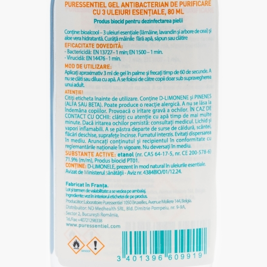 Gel antibacterian de purificare cu 3 uleiuri esențiale 80ml