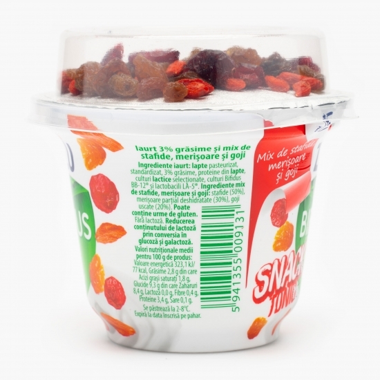 Iaurt cu mix de stafide, merișoare și goji 170g+18g