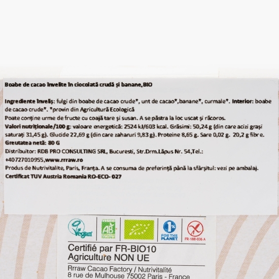 Boabe de cacao învelite în cacao crudă și banane eco 80g
