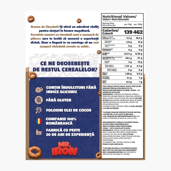 Cereale cu aromă de ciocolată, fără zahăr și gluten, 250g
