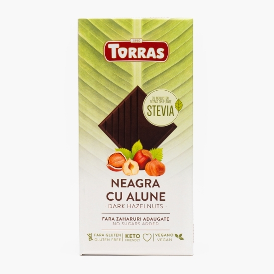 Ciocolată neagră cu alune, cu Stevia, fără zahăr adăugat 125g