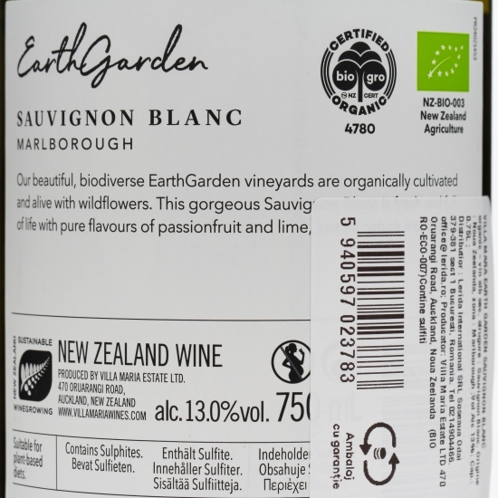 Vin alb sec Earth Garden Sauvignon Blanc, 13%, 0.75l