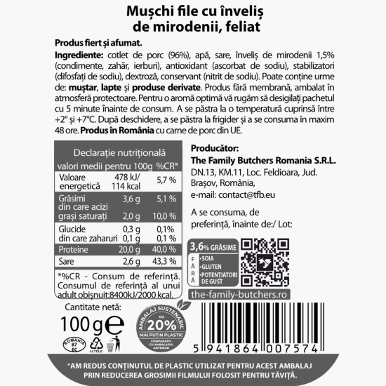 Mușchi file cu înveliș de mirodenii, feliat 100g
