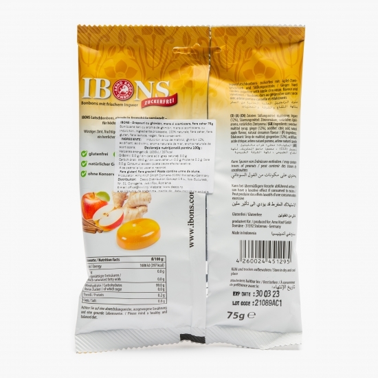 Dropsuri cu ghimbir, mere și scorțișoară fără zahăr 75g