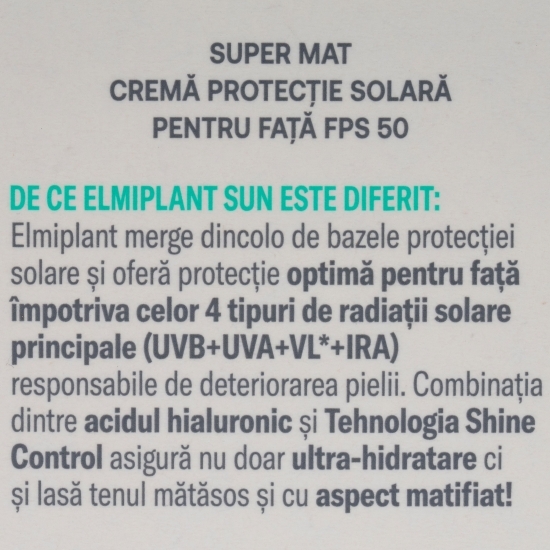 Cremă matifiantă protecție solară pentru față SPF 50, 50ml