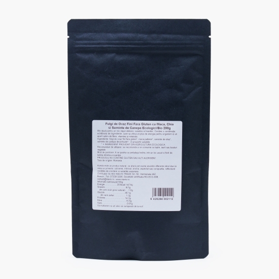 Fulgi de ovăz fini BIO, fără gluten, cu maca, semințe de chia și semințe de cânepă 200g