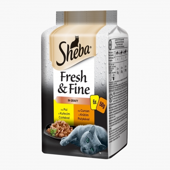 Hrană umedă pentru pisici adulte, 6x50g, cu pui și curcan