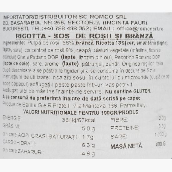 Sos de roșii cu brânză Ricotta 400g