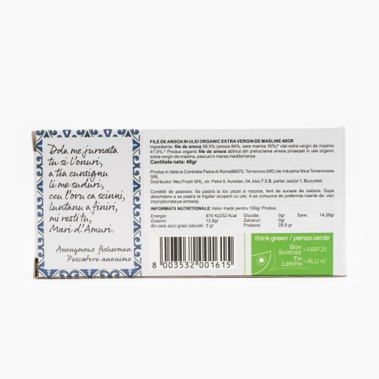File de anșoa în ulei extravirgin de măsline, eco, 48g