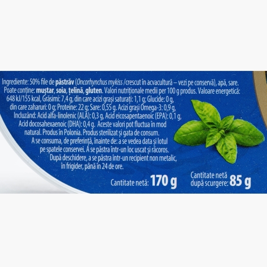 Păstrăv file în suc propriu 170g