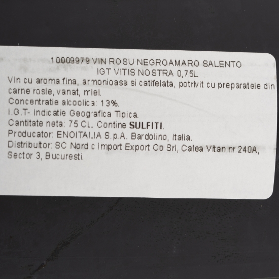 Vin roșu sec Negroamaro Salento, 13%, 0.75l