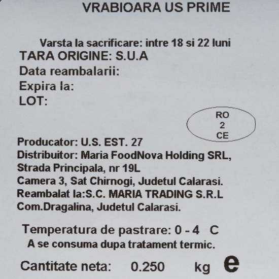 Vrăbioară vită US Prime 250g