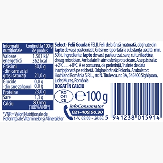Felii de brânză Gouda Select 100g