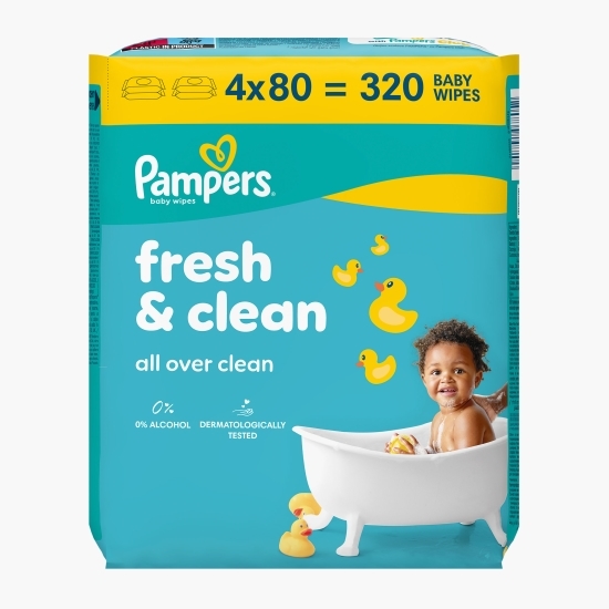 Șervețele umede pentru bebeluși, Fresh Clean, 4 pachete x 80 buc