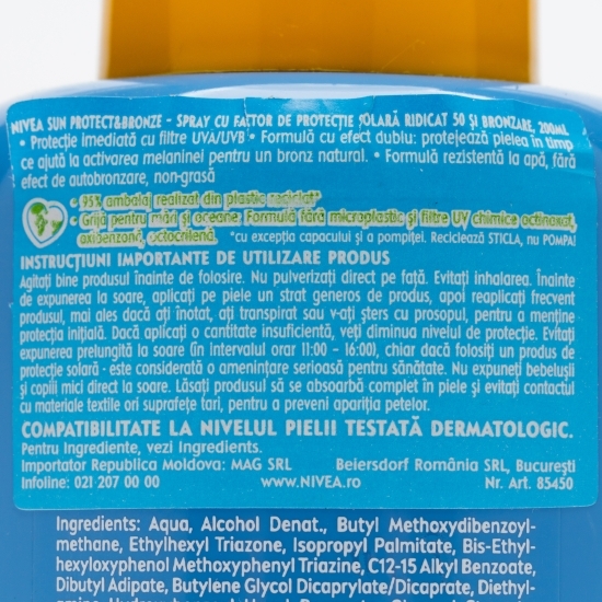 Spray de protecție solară SPF50 Protect & Bronze 200ml