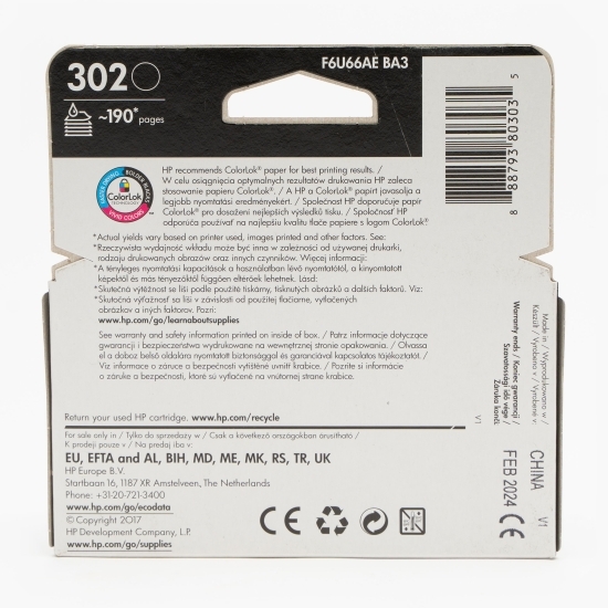 Cartuș cerneală OEM HP 302, cod F6U66AE, negru