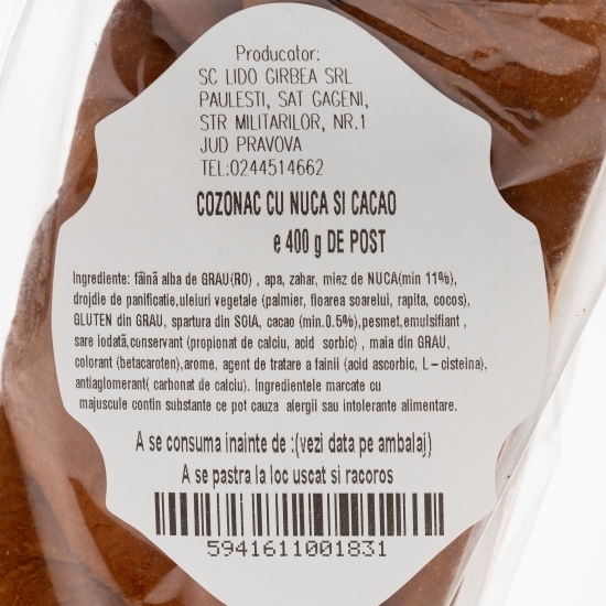 Cozonac cu nucă și cacao de post 400g