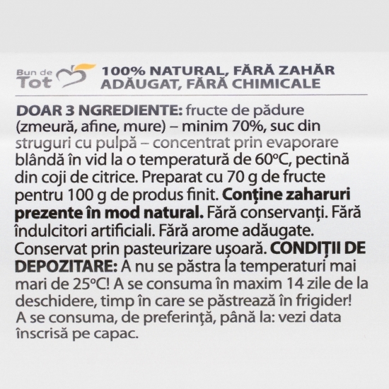 Dulceață de fructe de pădure, fără zahăr adăugat 360g