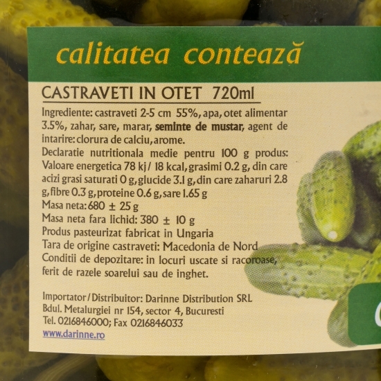 Castraveți în oțet 2-5 cm, 720ml