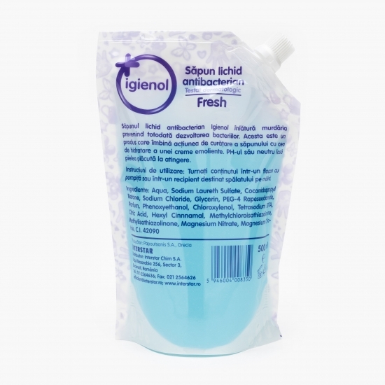 Rezervă săpun lichid antibacterian Fresh 0.5l