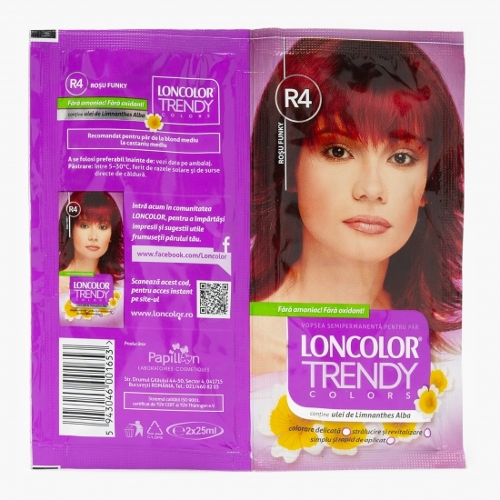Vopsea semipermanentă pentru păr R4 roșu Funky plicuri 2x25ml