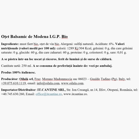 Oțet balsamic de Modena eco IGP, 0.25l