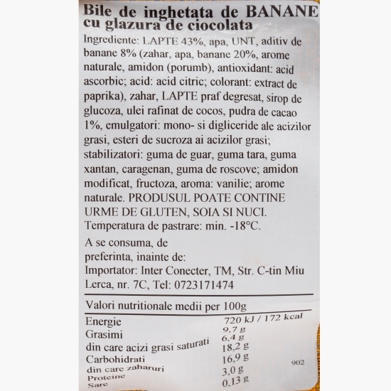 Bile de înghețată de banane cu glazură de ciocolată cu lapte 72g