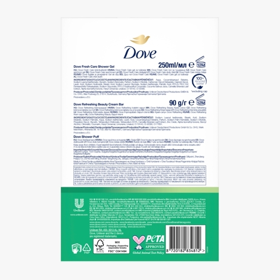 Set cadou: gel de duș Fresh Care 250ml & săpun-cremă Refreshing 90g + burete de baie