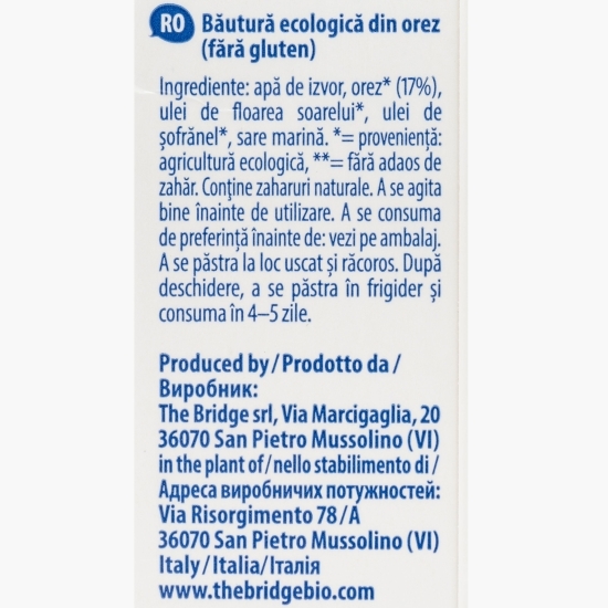 Băutură ecologică din orez fără gluten și zahăr adăugat 1l