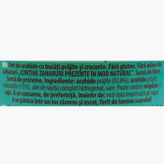 Cremă tartinabilă de arahide Crunchy, fără zahăr adăugat 350g