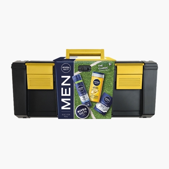 Set cadou: Men Creme 75ml + Gel pentru ras ten normal 200ml + Balsam după ras ten normal 100ml + Gel de duș Active Energy 250ml