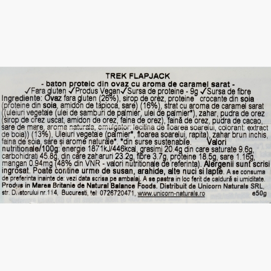 Baton din ovăz cu proteine, cu aromă de caramel sărat, fără gluten 50g