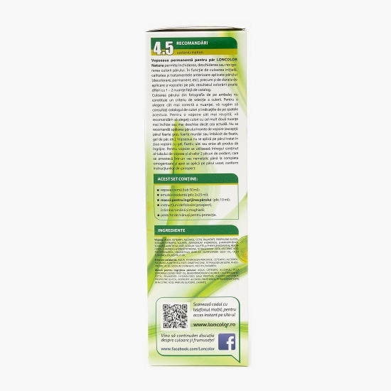 Vopsea permanentă pentru păr Natura 4.5 Castaniu mahon 100ml
