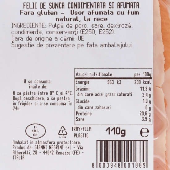 Speck stagionato, felii de șuncă condimentată și afumată 110g