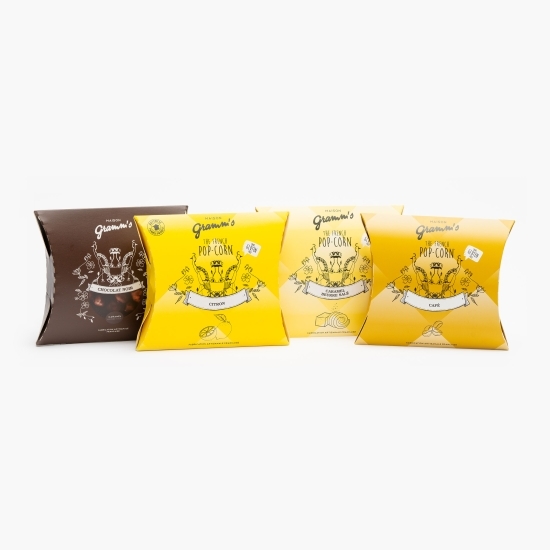 Cutie cadou 4 pliculețe popcorn cu ciocolată neagră 120g