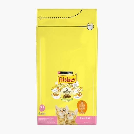 Hrană uscată pentru pisici junior, cu pui, curcan, lapte și legume, 1.5kg