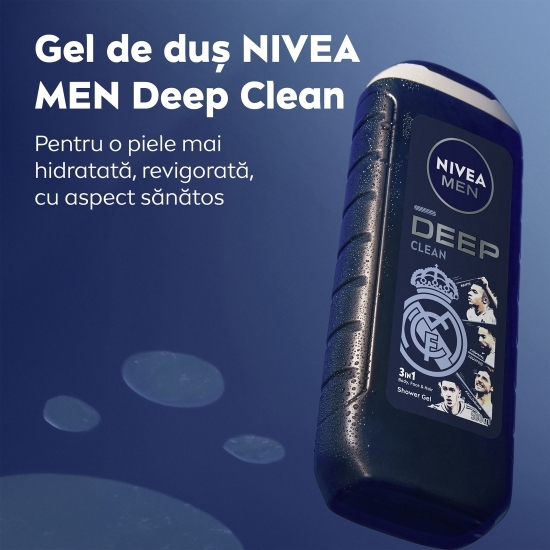 Gel de duș pentru bărbați Deep Clean 3în1, pentru corp, față și păr, ediție limitată Real Madrid 500ml