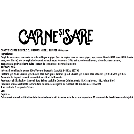 Short ribs de porc cu usturoi negru și piper 400g