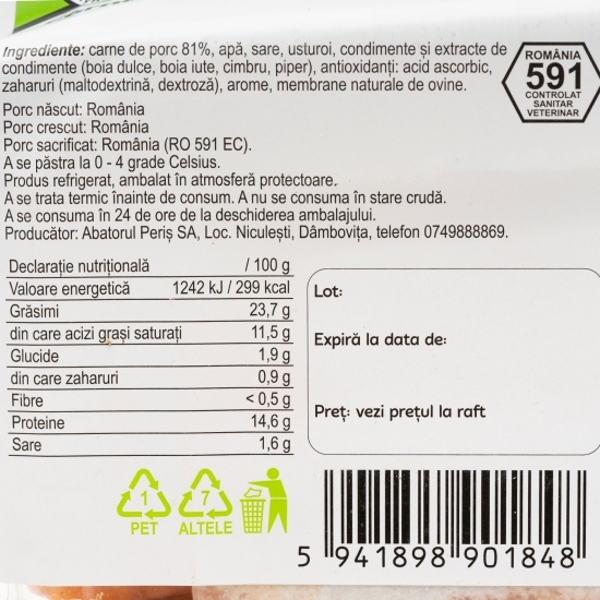 Cârnăciori de porc picanți 500g