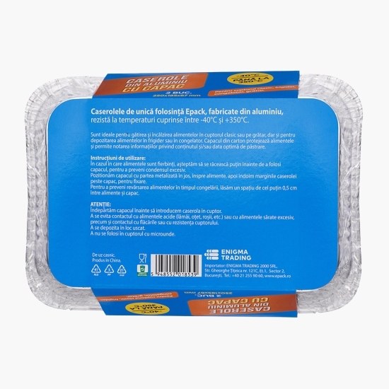 Caserole din aluminiu cu capac, 250x185x67mm, 2 buc