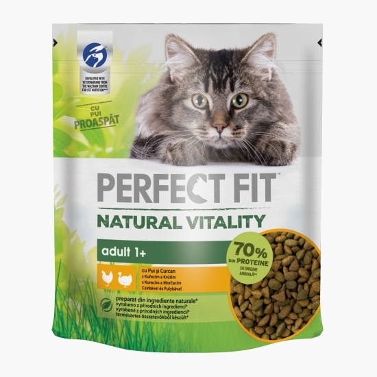 Hrană uscată pentru pisici, 650g, cu pui și curcan