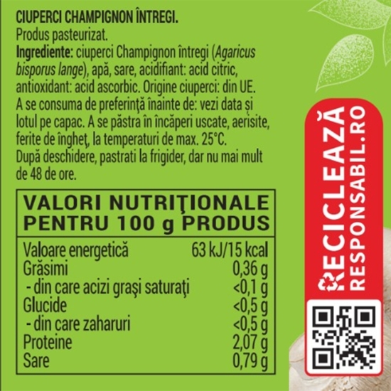 Ciuperci Champignon întregi 280g