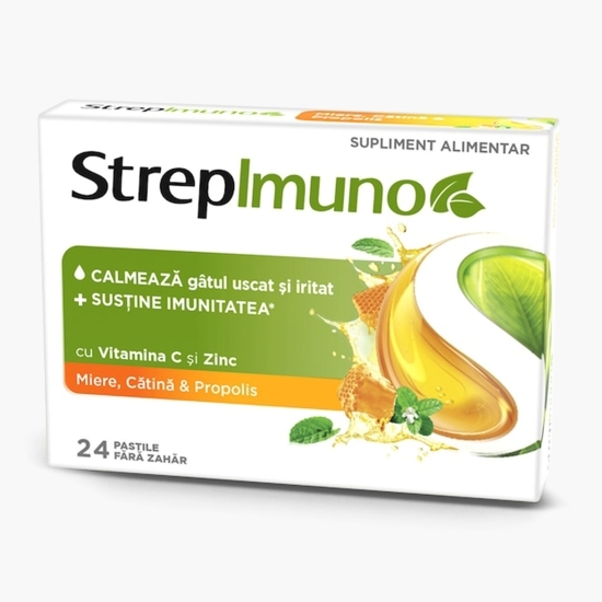 Strepimuno cu miere, cătină și propolis, fără zahăr, 24 pastile