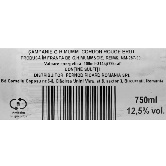 Șampanie Cordon Rouge, 12.5%, 0.75l